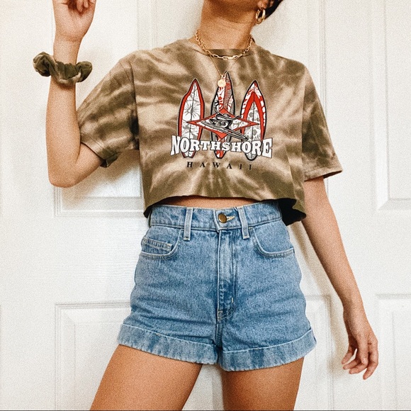 Reworked Tops - *SOLD* Reworked Hawaii Tee + Scrunchie